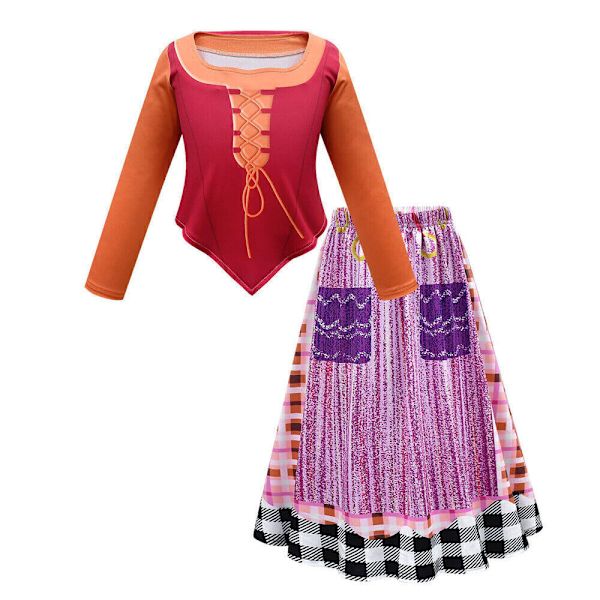 Flickor Hocus Pocus 2 Klänning Cosplay Mary Sanderson Kappa Halloween Kostym Only Dress 9-10 Years