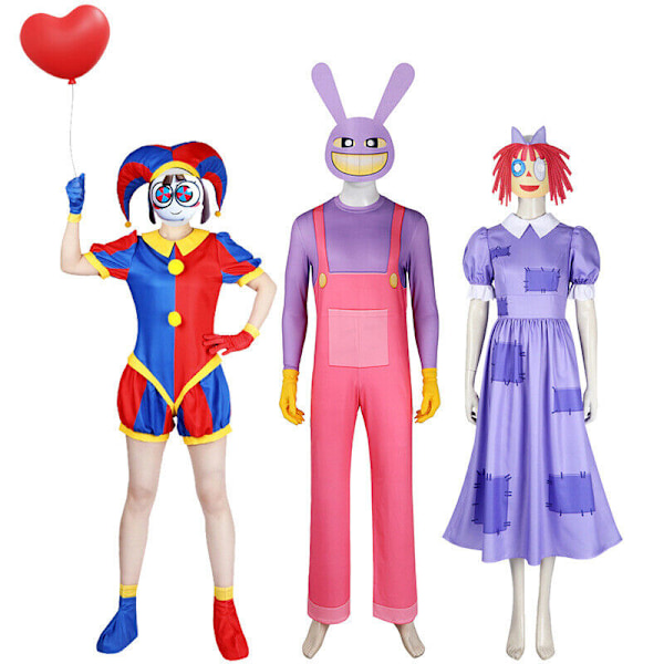 Barn The Amazing Digital Circus Pomni Cosplay Kostym Uniform Jumpsuit Bodysuit Single hat for adults one size