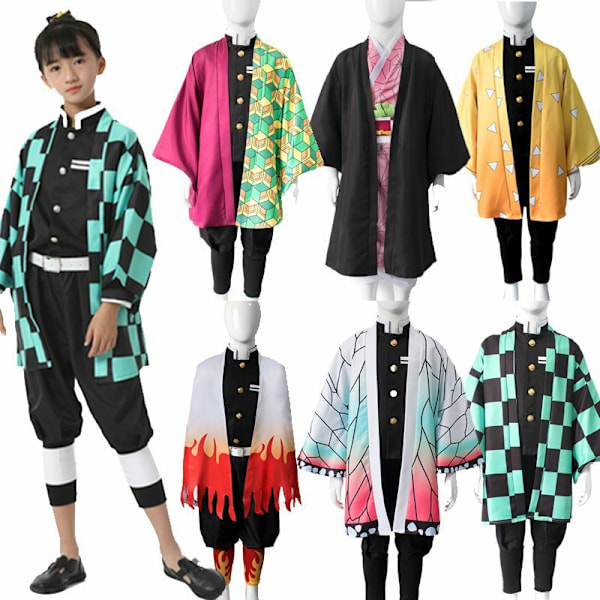 Demon Slayer Cosplay Kostym Barn Flickor Pojkar Kimetsu No Yaiba Nez o Kläder Red XS