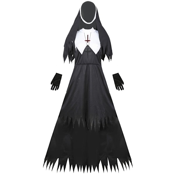Ny Halloween Nunna Kostym Maskerad Vuxen Läskig Jumpsuit Klänning Kvinnor Cosplay 3XL