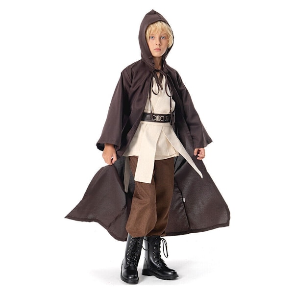 Star Wars Obi Wan Kenobi Cosplay Kostym Jedi Pojke Kappa Tunika Huvförsedd Komplett Dräkt Boy M