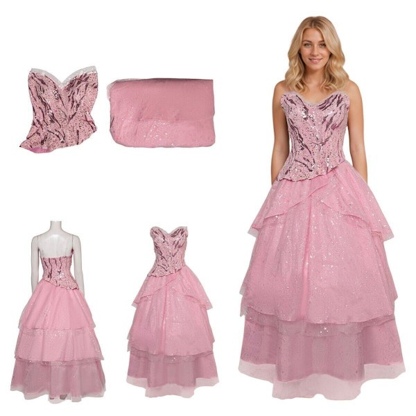 Flim Wicked: Glinda Cosplay Rosa Mesh Jacka+kjol Halloween party KOSTYM Women XL