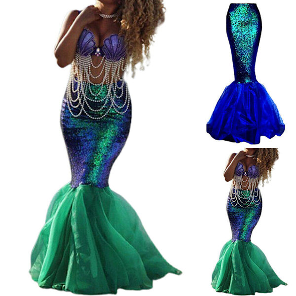 Vuxen Dam Sjöjungfru Svans Full Kjol Fest Maxi Maskerad Cosplay Kostym Green M = UK/AU 10 = EU 36