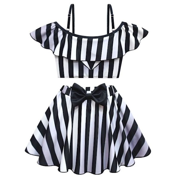 3 st Barn Beetlejuice Baddräkt Cosplay Kostym Strand Badkläder Badmössa -+ 160/10-11Y