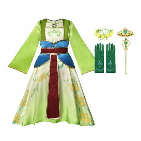 NY Flickor Cosplay Prinsessa Mulan Maskeradkostym Set Mulan 2 5-6T (Size 130)