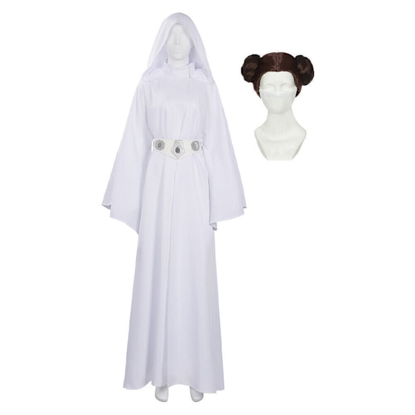 Star Wars: Prinsessan Leia Cosplay Kostym Klänning Bälte Peruk Halloween party komplett set Dress+Wig XXL