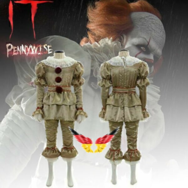 Vuxen Clown Kostym Män Pennywise Outfit Cosplay Stephen King Set Halloween Kostym Silver Tag M