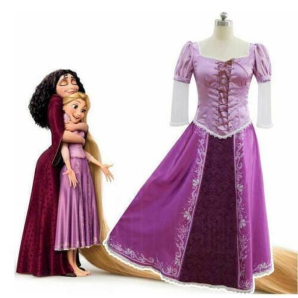 Vuxen Rapunzel Cosplay Kostym Kläder Halloween Karneval Party Aftonklänning M
