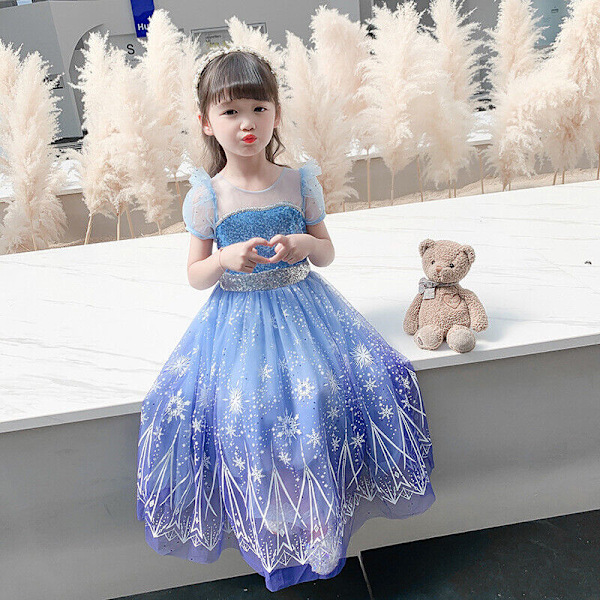 Flickor Barn Elsa Prinsessa Utklädnad Cosplay Kostym Barn Kalas Födelsedag Only Dress 6-7 Years(120cm)