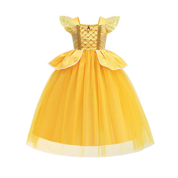 Flickor Barn Belle Klänning Skönheten och Odjuret Fancy Prinsessa Fest Kostym Cosplay 05A 110CM 3-4Years