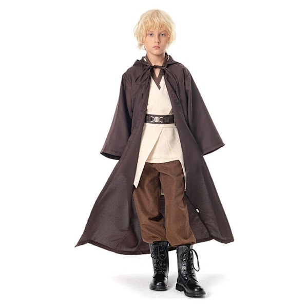 Star Wars Obi Wan Kenobi Cosplay Kostym Jedi Pojke Kappa Tunika Huvförsedd Komplett Dräkt Boy M