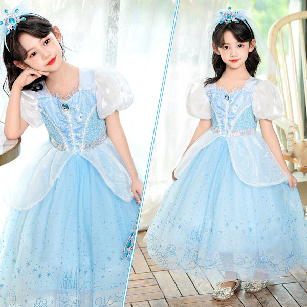 Flickor Barn Askungen Prinsessa Maskerad Party Födelsedag Cosplay Kostym Outfit Dress+Accessories 4-5 Years