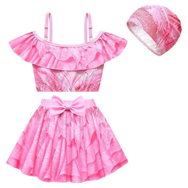 3 st Barn Flickor Ond Klänning Baddräkt Glinda Cosplay Kostymer Badkläder Badmössa 150cm/8-9Y