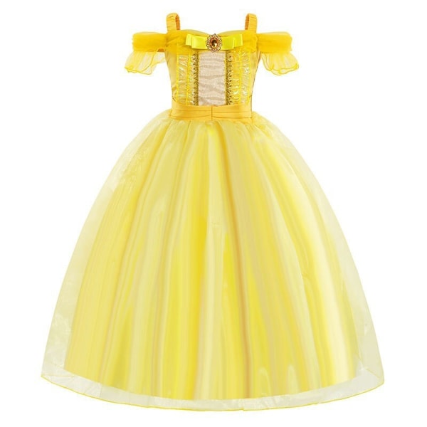 Flickor Barn Belle Klänning Skönheten och Odjuret Fancy Prinsessa Fest Kostym Cosplay 004 130CM  5-6Years