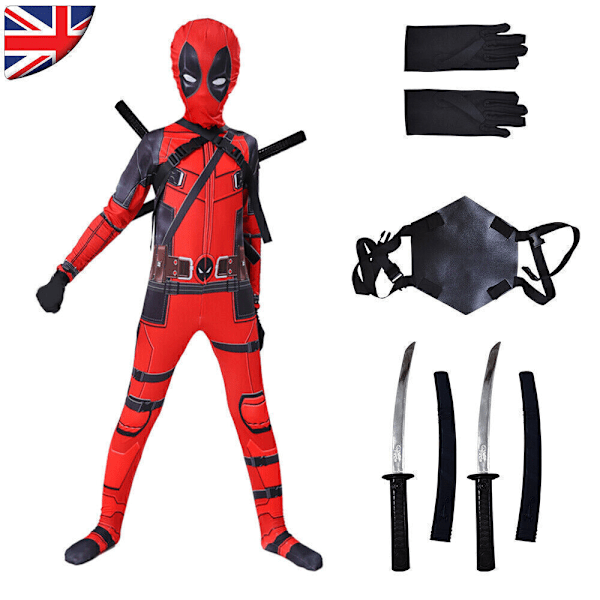 3-delad Deadpool Barn Kostym Cosplay Superhjälte Barnens Högtidsfest * 9-10 years (140cm）
