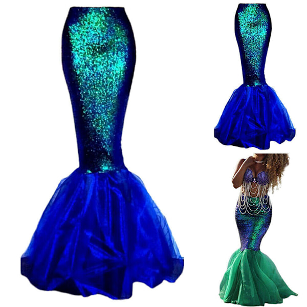 Vuxen Dam Cosplay Sjöjungfru Svans Full Kjol Kostym Maskerad Party Maxi Present Green M = UK/AU 10 = EU 36