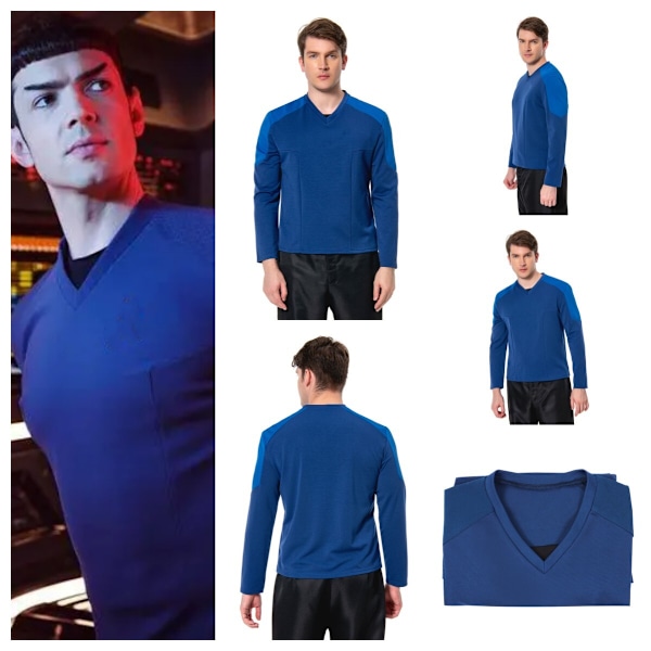 Strange New World Mr.Spock Cosplay Kostym Halloween herr blå skjorta Men XL