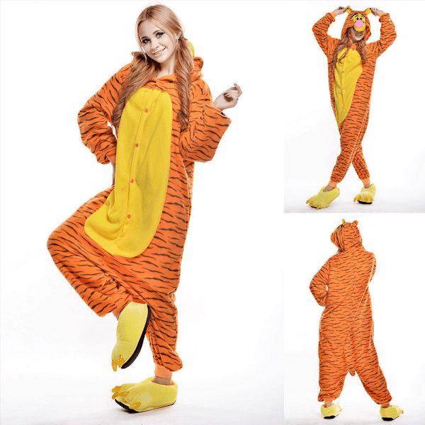 Vuxen Nalle Puh Flanell Onesie11 Unisex Cosplay Kostym Kigurumi Pyjamas Jumping tiger M(160CM-170CM)