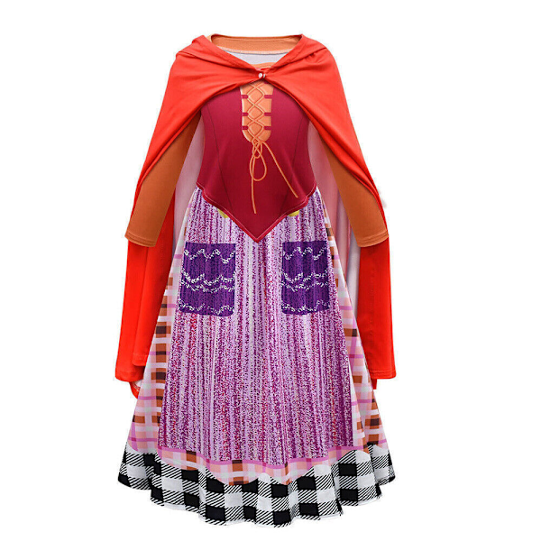 Flickor Hocus Pocus 2 Klänning Cosplay Mary Sanderson Kappa Halloween Kostym Dress+Cape+Bag 6-7 Years