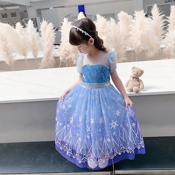 Flickor Barn Elsa Prinsessa Utklädnad Cosplay Kostym Barn Kalas Födelsedag Only Dress 10-11 Years(140cm)