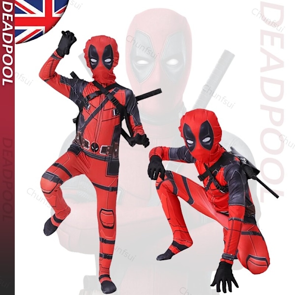 Deadpool nya kläder Cosplay barnstrumpbyxor och utklädningskläder. Clothes + Swords + Bag 4-5 years (110cm）