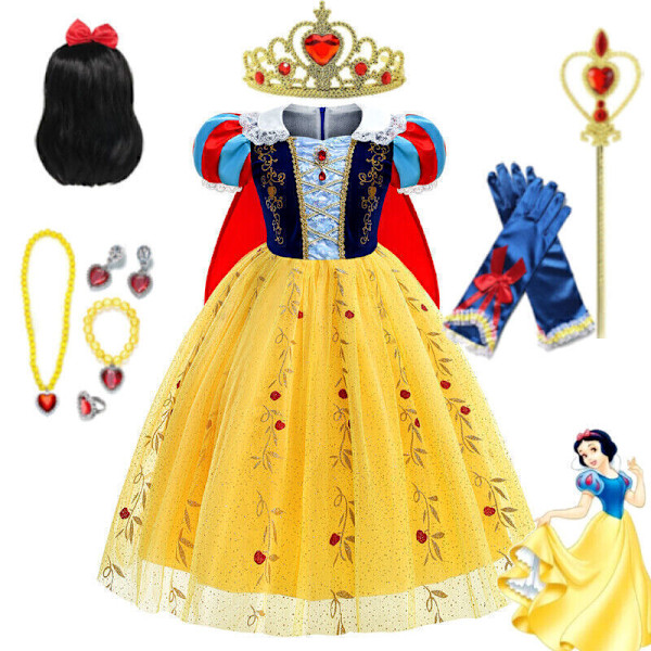 Världsboksdagen Flickor Cosplay Snövit Prinsessklänning Kostym Karnevalsdräkt Only Wig One Size