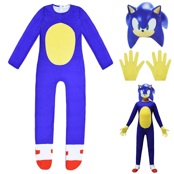 Barn Halloween Läskig Sonic The Hedgehog Jumpsuit Cosplay Kostym Maskerad 194 Black Jumpsuit+Mask+Gloves 120/5-6 Years