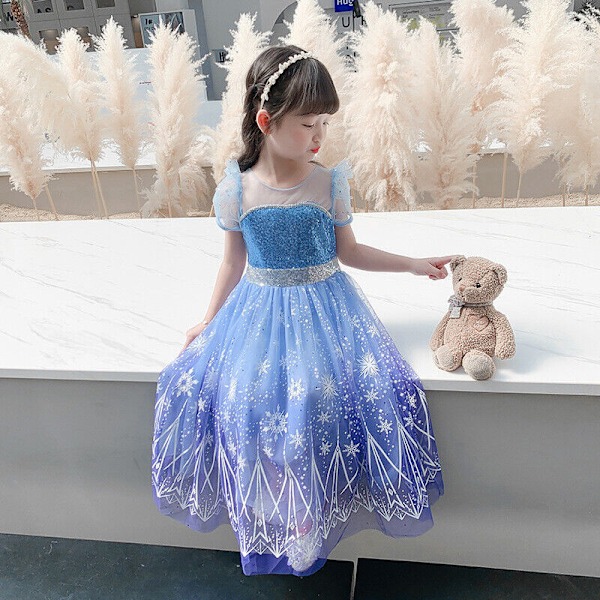 Flickor Barn Elsa Prinsessa Utklädnad Cosplay Kostym Barn Kalas Födelsedag Only Dress 10-11 Years(140cm)