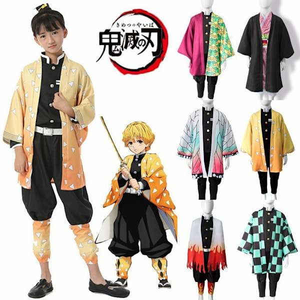 Demon Slayer Cosplay Kostym Barn Flickor Pojkar Kimetsu No Yaiba Nez o Kläder Red XS