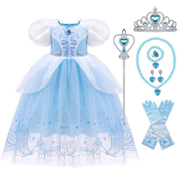Flickor Barn Askungen Prinsessa Maskerad Party Födelsedag Cosplay Kostym Outfit Dress+Accessories 5-6 Years