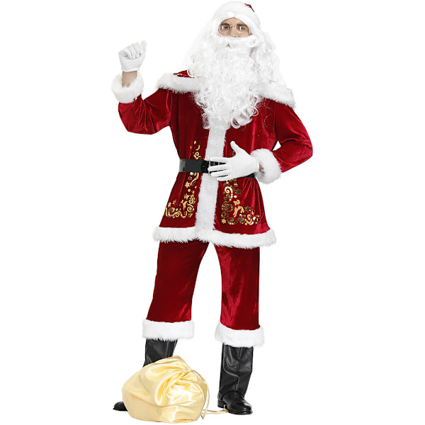 Jul Tomte Cosplay Vuxen Kostym Maskerad Party Dräkt Outfit Jul only Beard one size