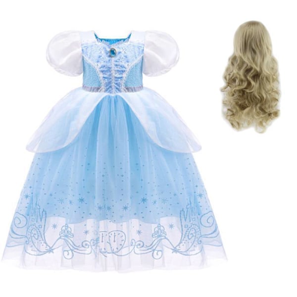 Flickor Barn Askungen Prinsessa Maskerad Party Födelsedag Cosplay Kostym Outfit Dress+Wig 4-5 Years