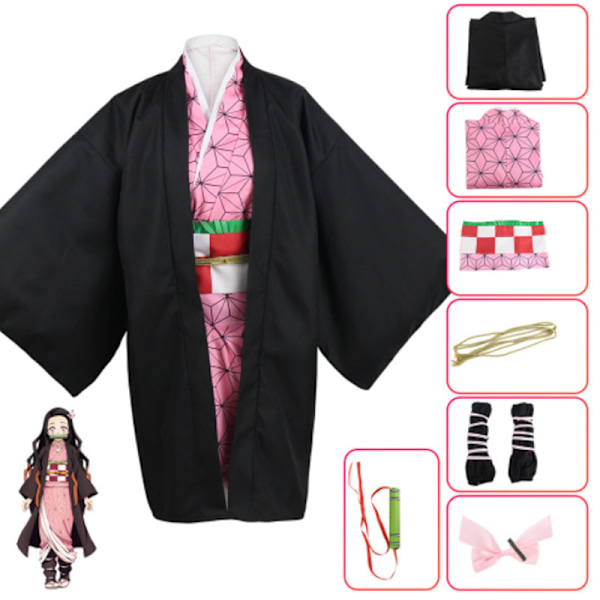 Demon Slayer Cosplay Kostym Barn Flickor Pojkar Kimetsu No Yaiba Nez o Kläder Kamado Nezuko Suit 110cm