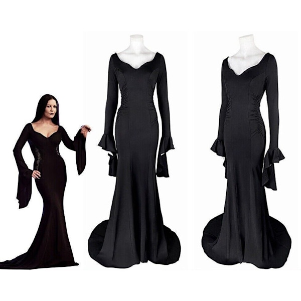 Wednesday Addams Kostym Morticia Maxiklänning Långärmad Herr Gomez Cosplay Only Wig One Size