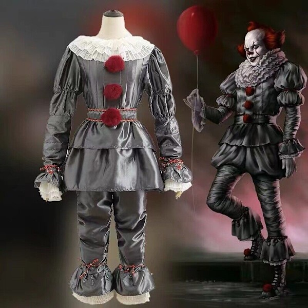 Vuxen Clown Kostym Män Pennywise Outfit Cosplay Stephen King Set Halloween Kostym Silver Tag L