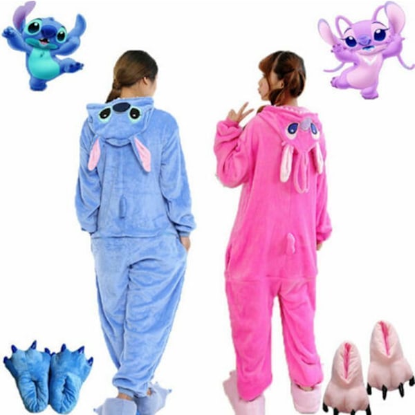 Blå Stitch Tecknad Djur Pyjamas Sovkläder Party Cosplay Kostym Barn/Vuxen A pair of socks One Size