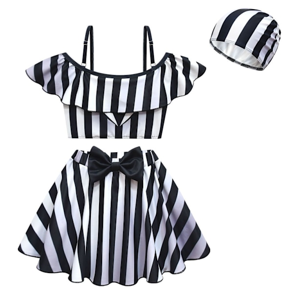 3 st Barn Beetlejuice Baddräkt Cosplay Kostym Strand Badkläder Badmössa -+ 120/5-6Y