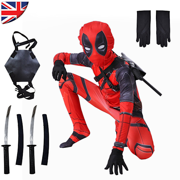 3-delad Deadpool Barn Kostym Cosplay Superhjälte Barnens Högtidsfest * 9-10 years (140cm）