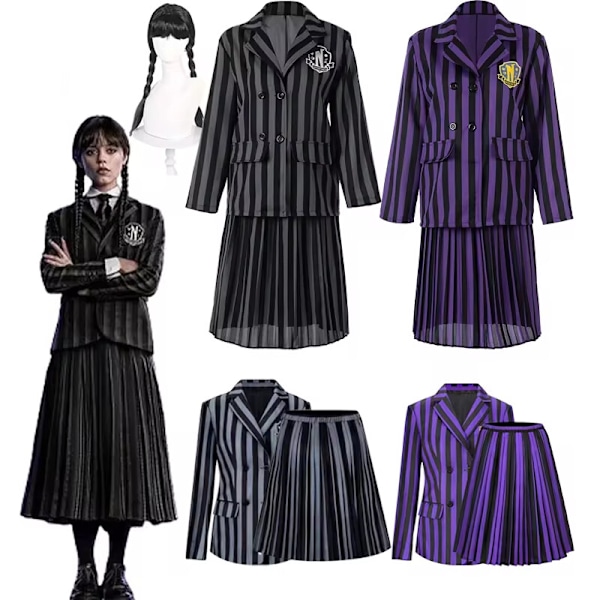 Wednesday Addams Kostym Nevermore Academy Barn Vuxen Uniform Klänning Kostym Cosplay Only Hand One Size
