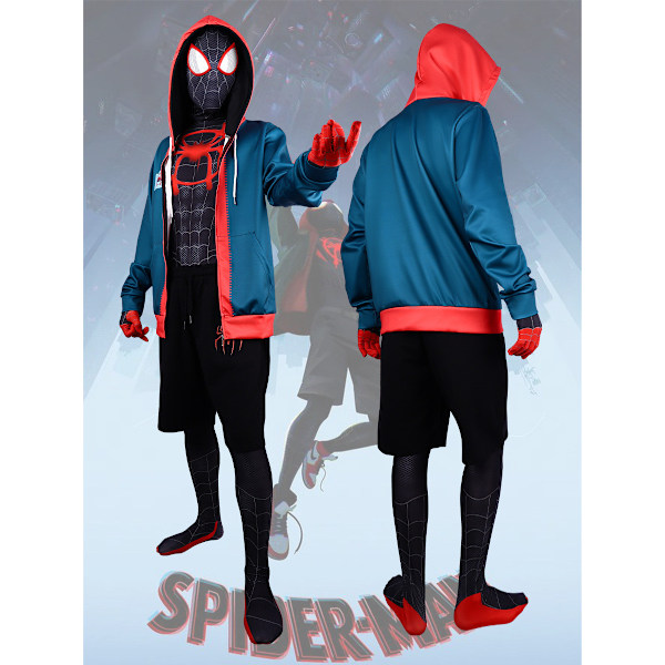 Miles Morales Kostym Cosplay Dräkt Spider-Man Into the Spider-Verse Miles shorts XL