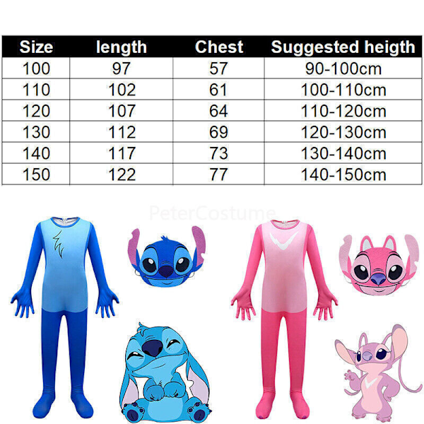 💎💎Stitch-dräkt för barn Flickor Lilo Party Cosplay Klänning Pojkar Stitch Jumpsuit NY Red 110
