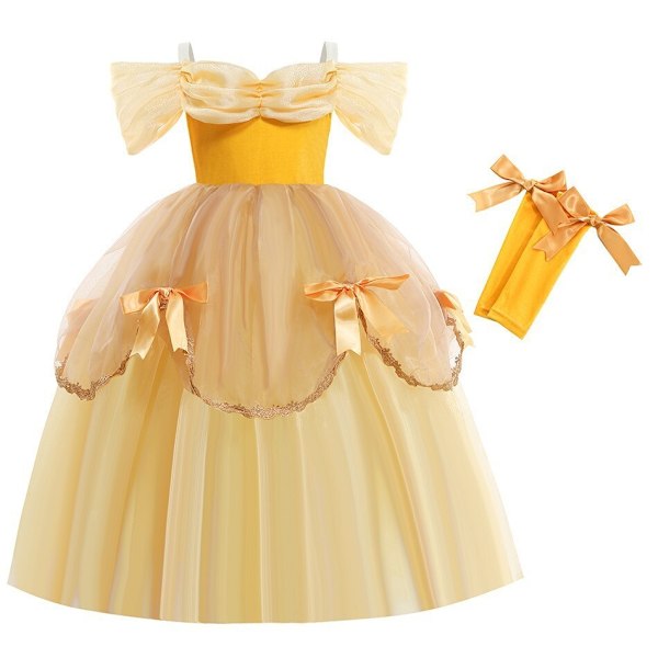 Flickor Barn Belle Klänning Skönheten och Odjuret Fancy Prinsessa Fest Kostym Cosplay 01A 150CM 7-8Years