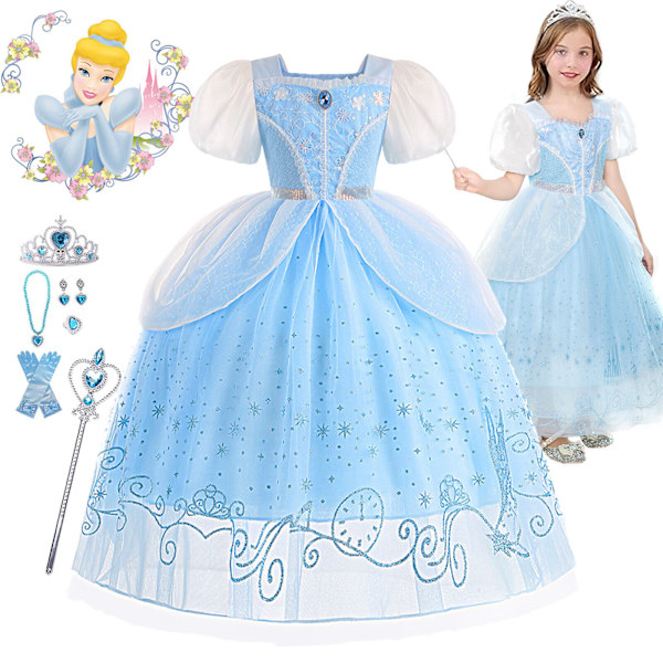 Flickor Prinsessa Askungen Maskerad Party Kostym Cosplay Outfit Barn Present Only Dress 8-9 Years