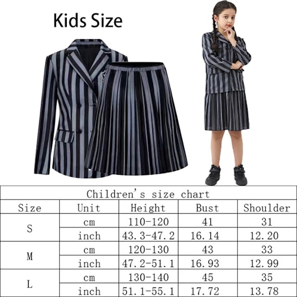 Wednesday Addams Kostym Nevermore Academy Barn Vuxen Uniform Klänning Kostym Cosplay Only Wig One Size
