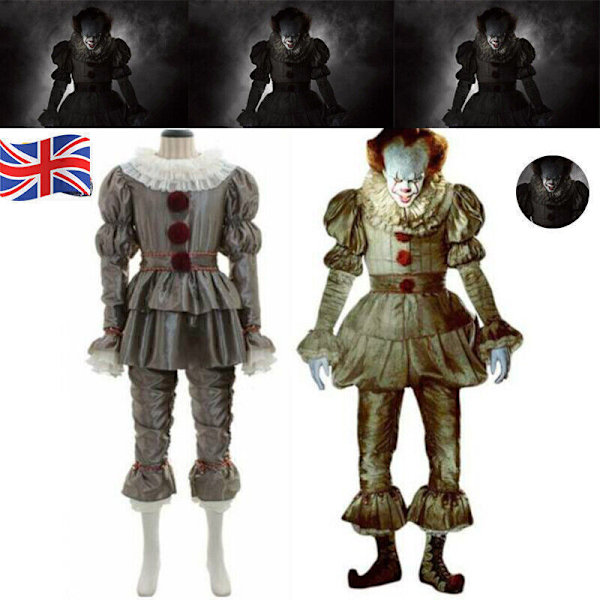 Vuxen Clown Kostym Män Pennywise Outfit Cosplay Stephen King Set Halloween Kostym Golden Tag M