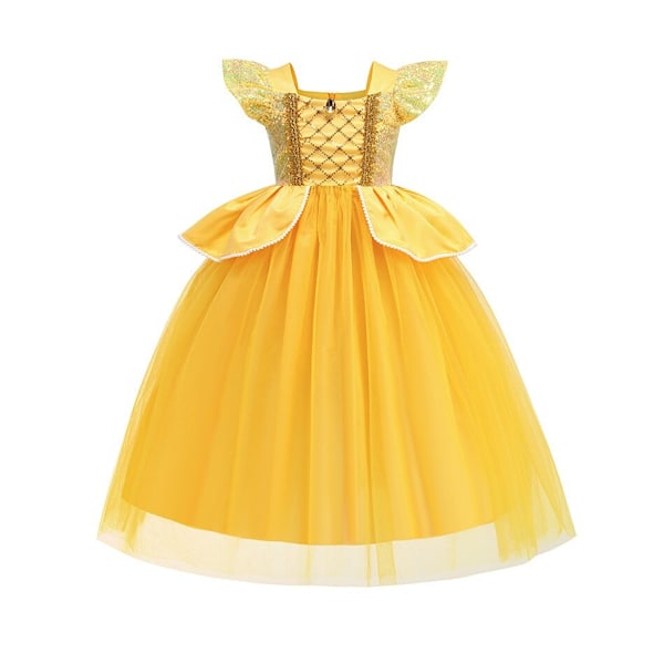 Flickor Barn Belle Klänning Skönheten och Odjuret Fancy Prinsessa Fest Kostym Cosplay 05A 130CM  5-6Years