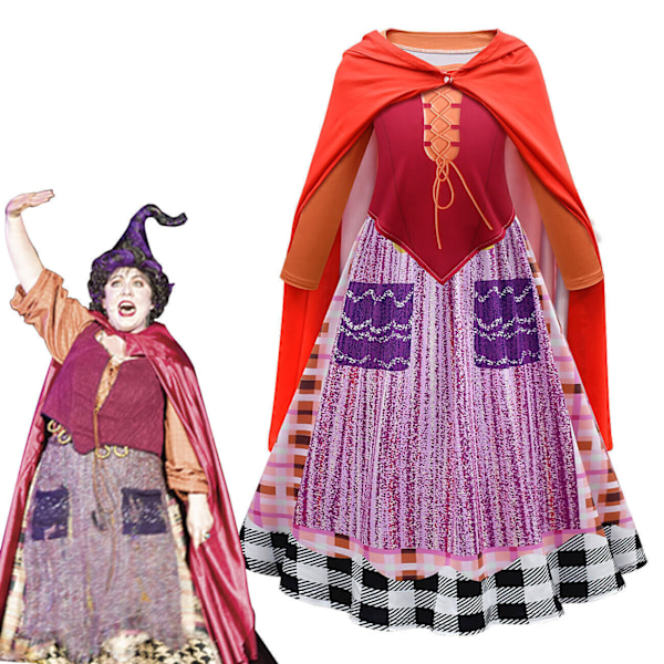 Flickor Hocus Pocus 2 Klänning Cosplay Mary Sanderson Kappa Halloween Kostym Only Dress 7-8 Years
