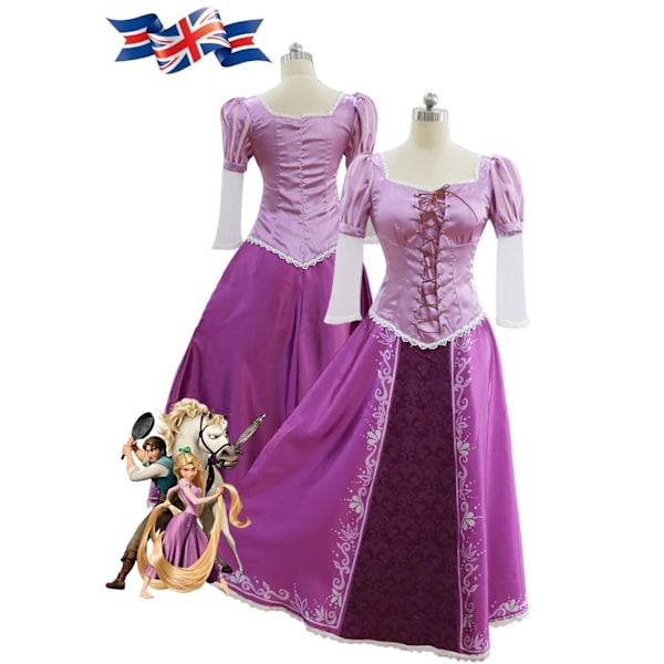 Vuxen Rapunzel Cosplay Kostym Kläder Halloween Karneval Party Aftonklänning M