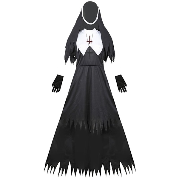 Ny Halloween Nunna Kostym Maskerad Vuxen Läskig Jumpsuit Klänning Kvinnor Cosplay M