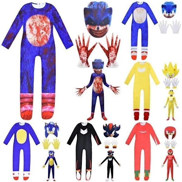 Barn Halloween Läskig Sonic The Hedgehog Jumpsuit Cosplay Kostym Maskerad 194 Black Jumpsuit+Mask+Gloves 140/8-9 Years